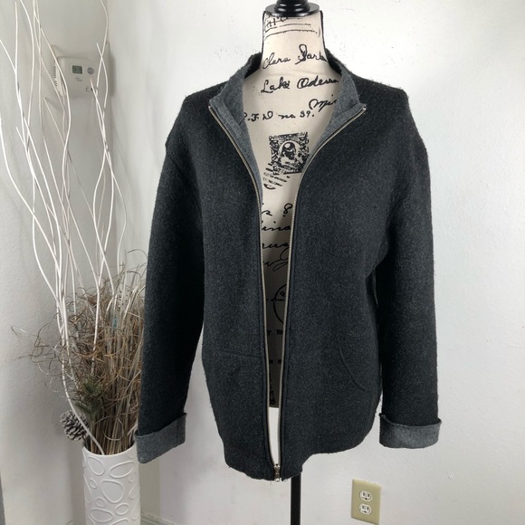 100% WOOL RAFAELLA GRAY CARDIGAN LONG SLEEVES - Picture 5 of 8